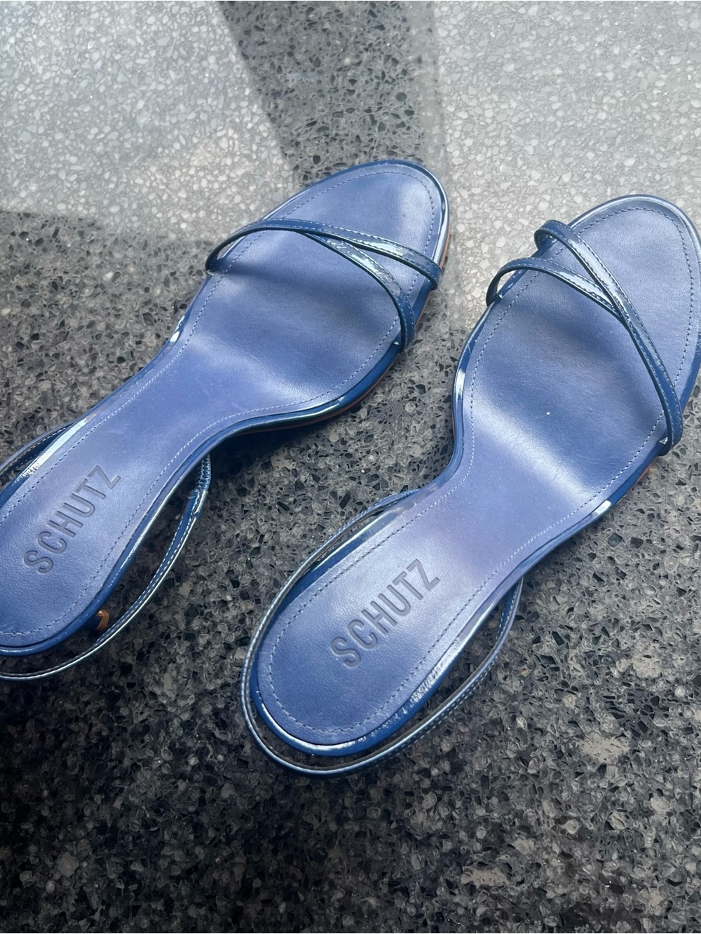 SCHUTZ Blue Strappy Slide Sandals